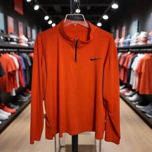 Men's NIKE DRI FIT ATHLETIC 1/4 ZIP PULLOVER SWEATSHIRT Sz XL Orange golf sport